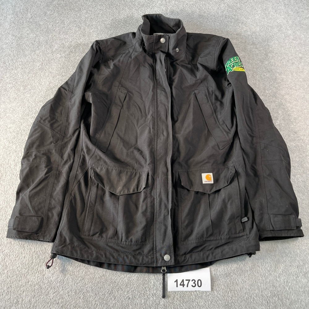 Carhartt Utility Jacket Womens S Black Patches Relaxed Fit Hard Working People